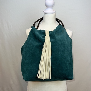 Uno Allo Volta Artisan Made Florentine Suede Teal‎ Bucket Bag